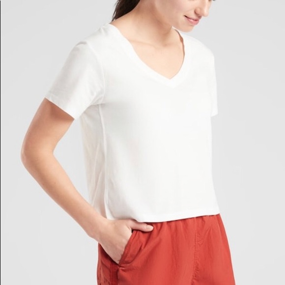 Athleta Tops - Athleta Organic Daily Crop V-Neck Tee Calla Lily L